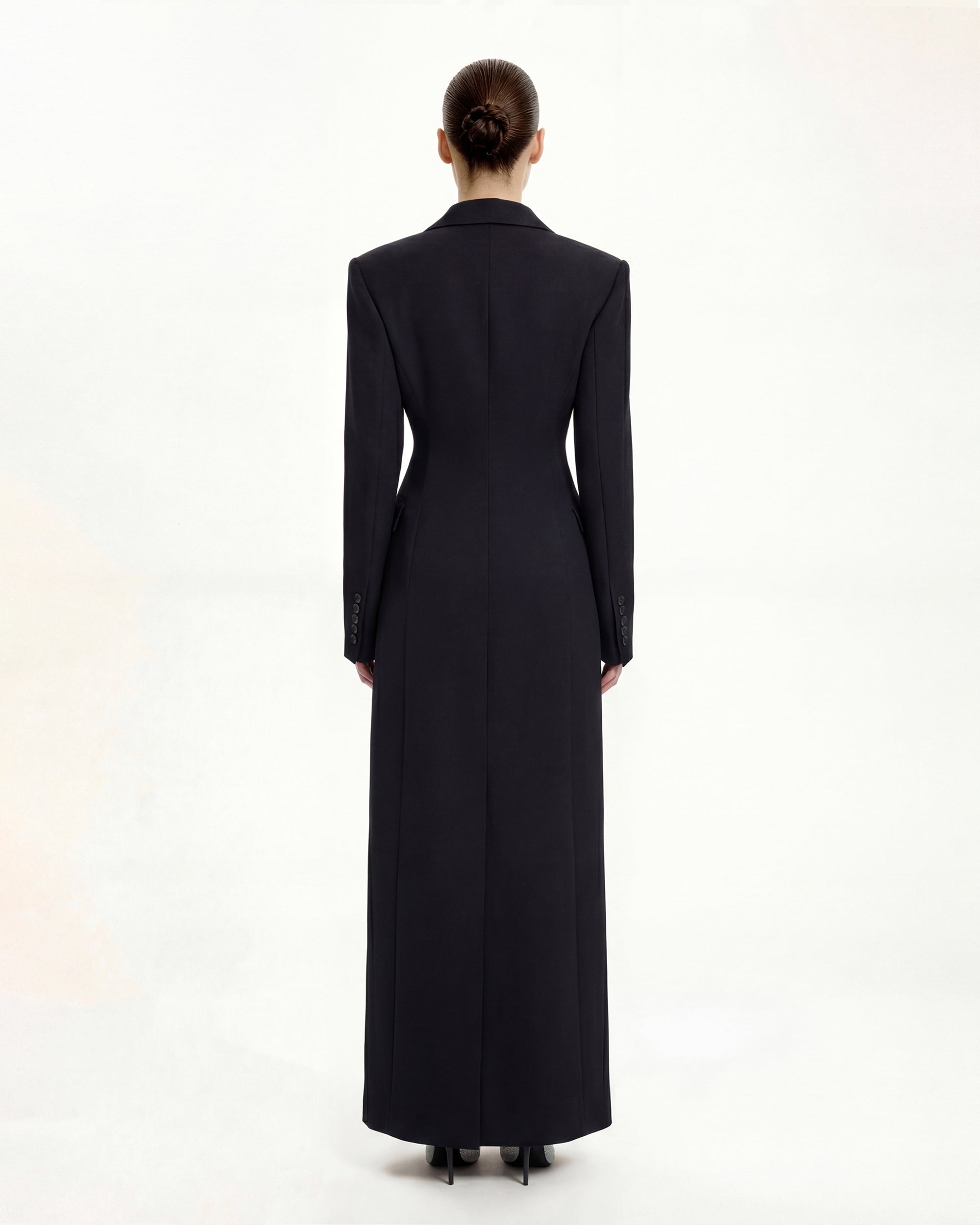 Structured Shoulder Fitted Lapel Maxi Coat - Black | JW PEI