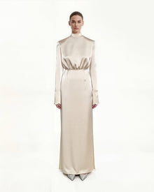 cream satin dress with sleeves Satin mini dress White or cream elopement dress. Simple prom dress with long sleeves and open back evening dress