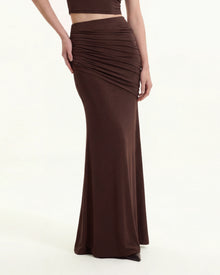 Ruched Column Maxi Skirt - Brown
