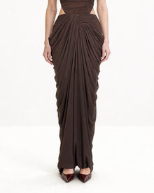Draped Twist-Front Maxi Skirt - Brown