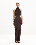 Draped Twist-Front Maxi Skirt - Brown