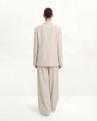 Structured Power-Shoulder Double-Breasted Blazer - Beige