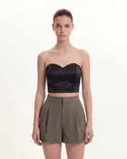 Woven Cotton Tailored Shorts - Green Khaki