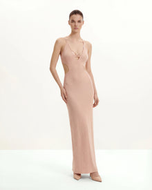 Ribbed Knit Cutout Maxi Dress - Pink