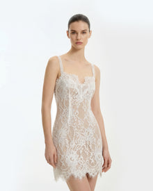 Eyelash Lace Bustier Bodycon Dress - White