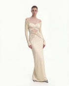 Off-Shoulder Cutout Twist-Knot Maxi Dress - Cream