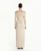 Off-Shoulder Cutout Twist-Knot Maxi Dress - Cream