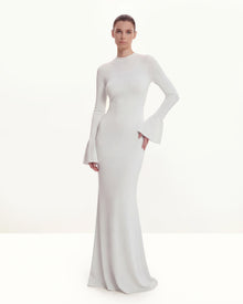 Open-Back Tie-Neck Knitted Maxi Dress - White