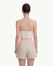 Woven Cotton Tailored Shorts - Beige
