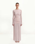 Twist Ruched Bodycon Long Sleeve Dress - Pink