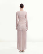 Twist Ruched Bodycon Long Sleeve Dress - Pink