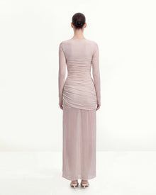 Twist Ruched Bodycon Long Sleeve Dress - Pink