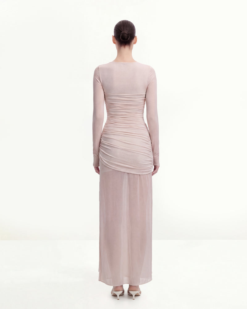 Twist Ruched Bodycon Long Sleeve Dress - Pink