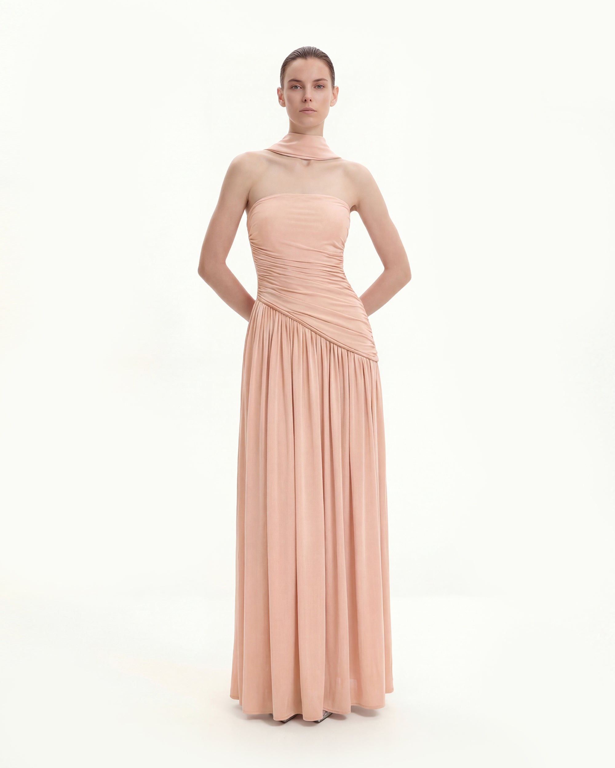 Ruched Panel Strapless Maxi Dress - Pink