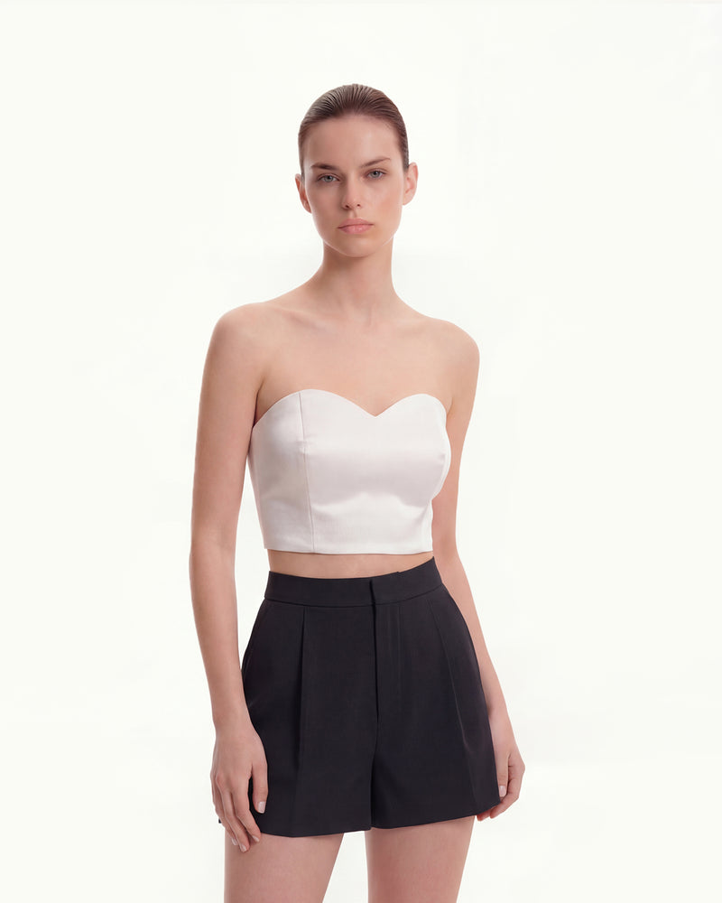 Woven Cotton Tailored Shorts - Black