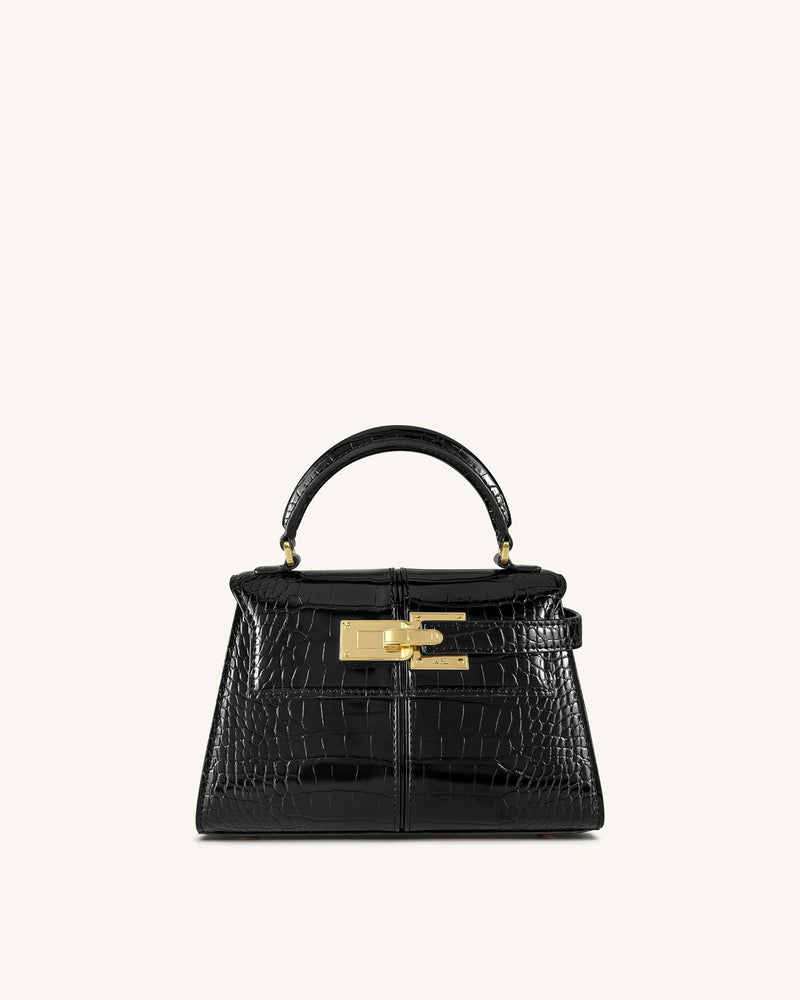 Elise Top Handle Bag - Black Croc