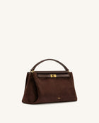 Carmen Faux Suede Top Handle Bag - Dark Brown