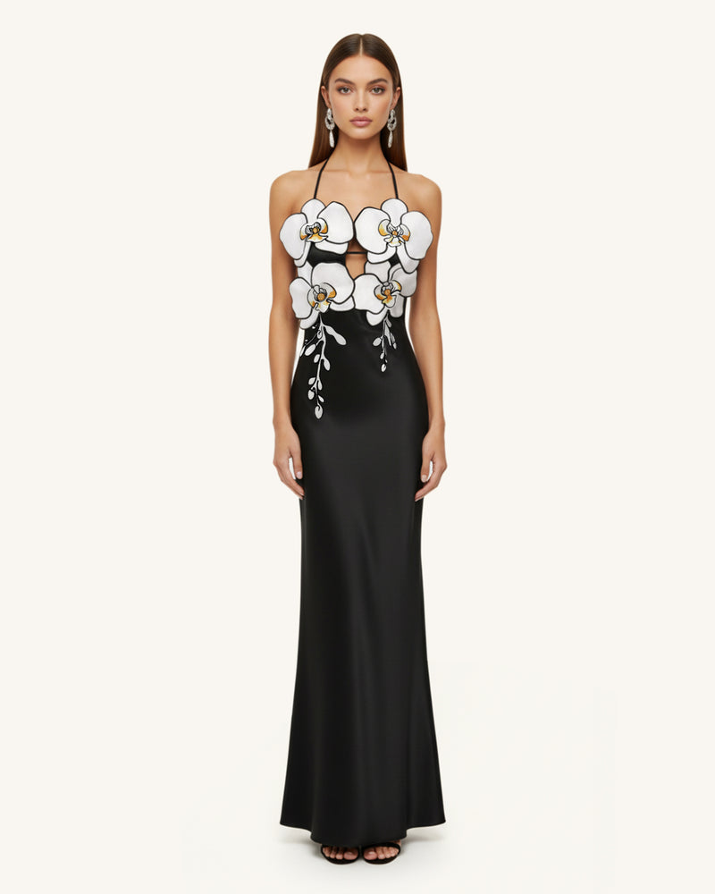 Orchid Embroidered Dress – Black/White