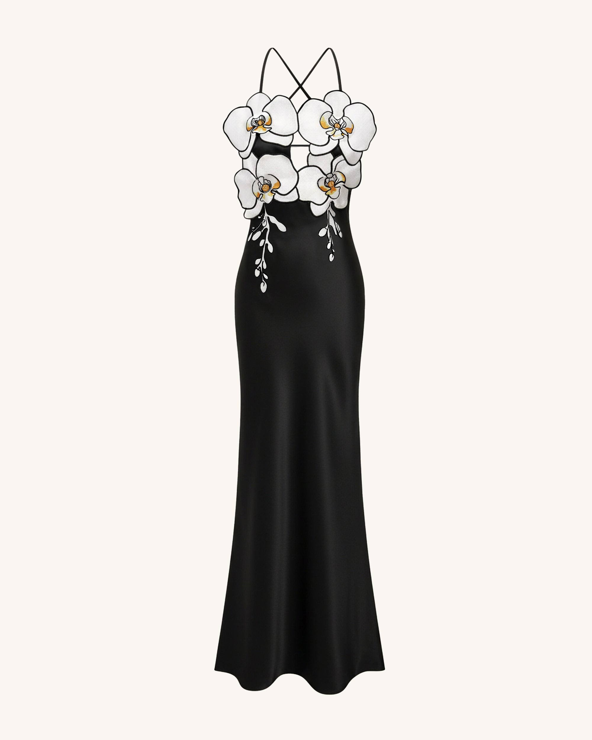 Orchid Embroidered Dress Black/White 6 | US Orchid Embroidered Dress Black/White 6 | US