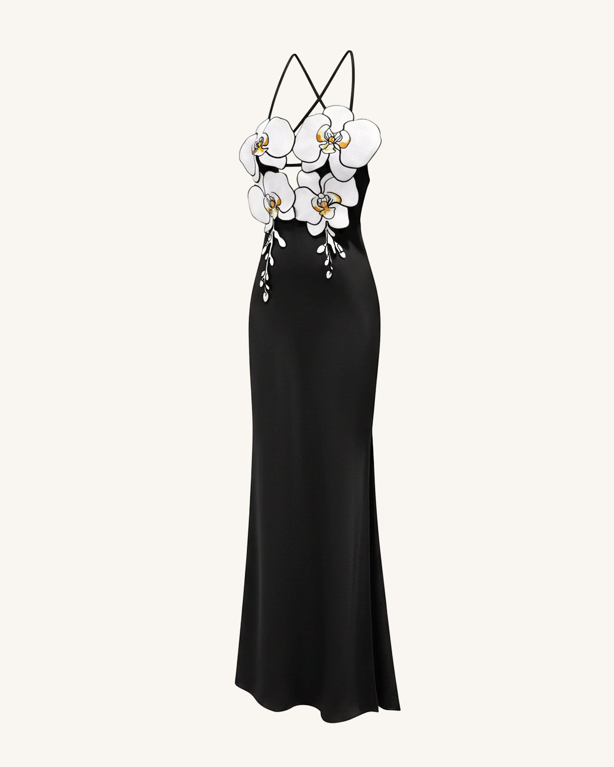 Orchid Embroidered Dress Black/White 6 | US Orchid Embroidered Dress Black/White 6 | US
