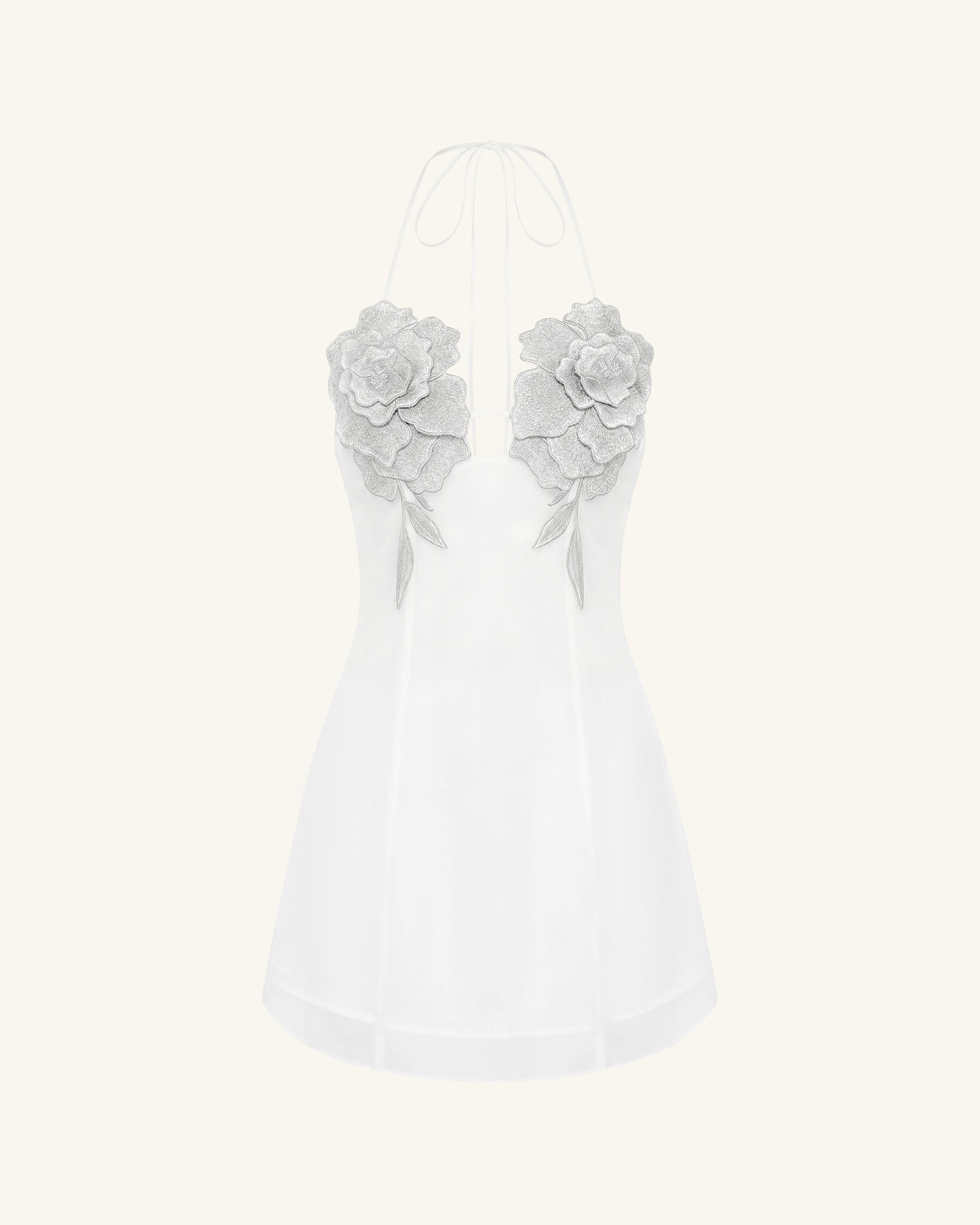 Flower Embroidered Mini Dress - White 10 | US Flower Embroidered Mini Dress - White 10 | US