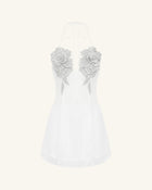 Flower Embroidered Mini Dress - White