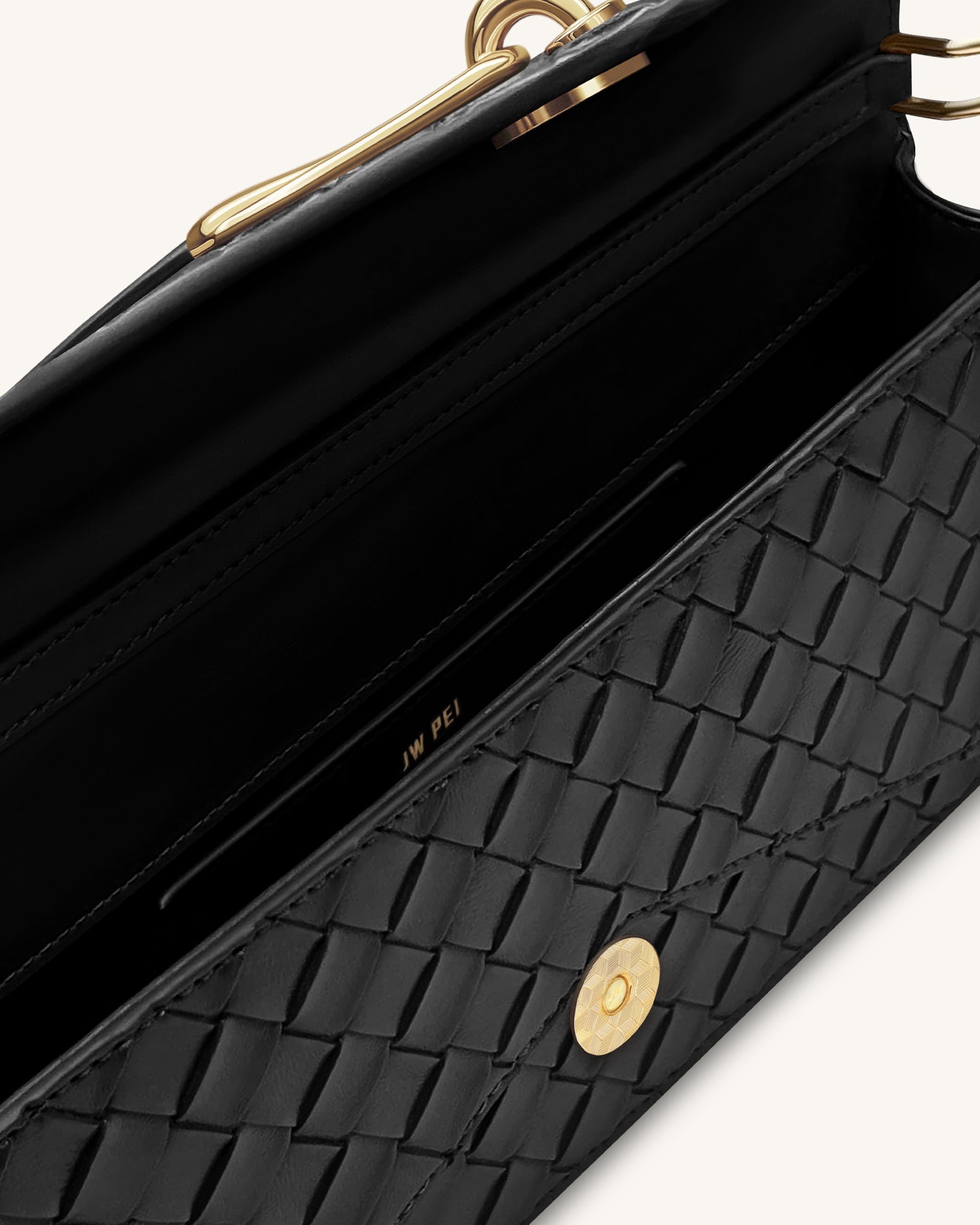 Celeste Woven Textured Envelope Top Handle Bag - Black | JW PEI