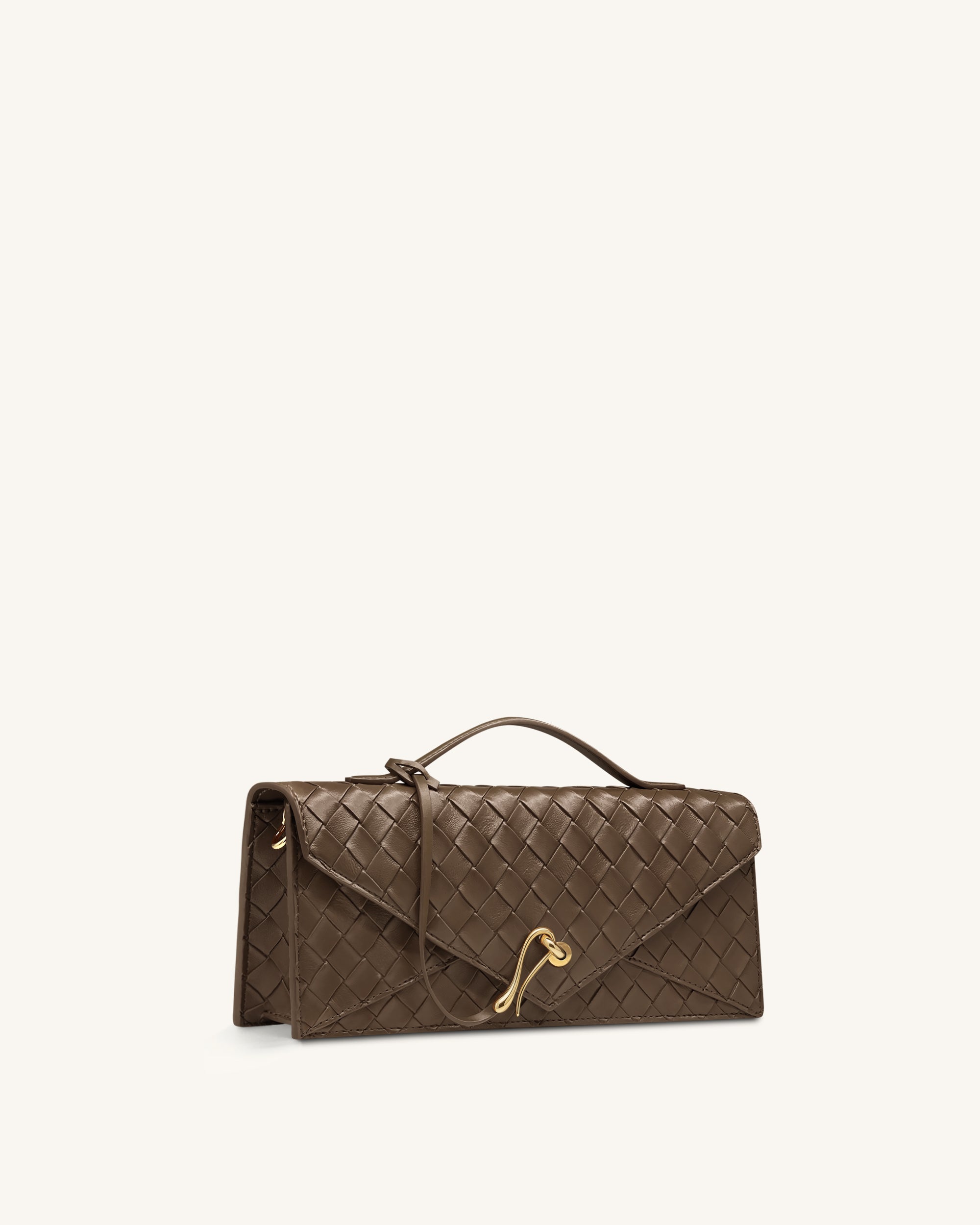Celeste Woven Textured Envelope Top Handle Bag - Mocha Brown | JW PEI