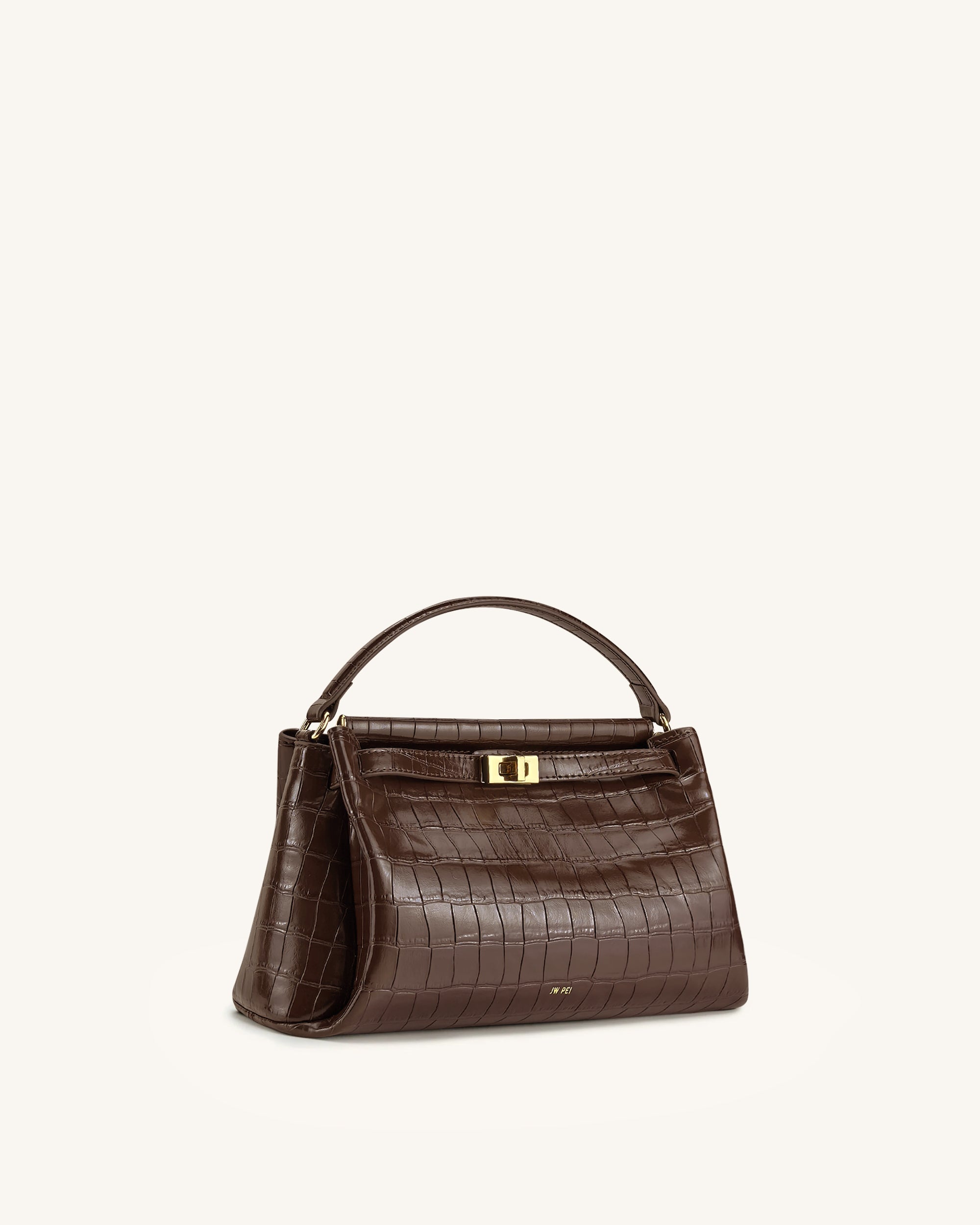 本革　ポシェット　キャバリア Carmen Top Handle Bag - Dark Brown Croc | JW PEI