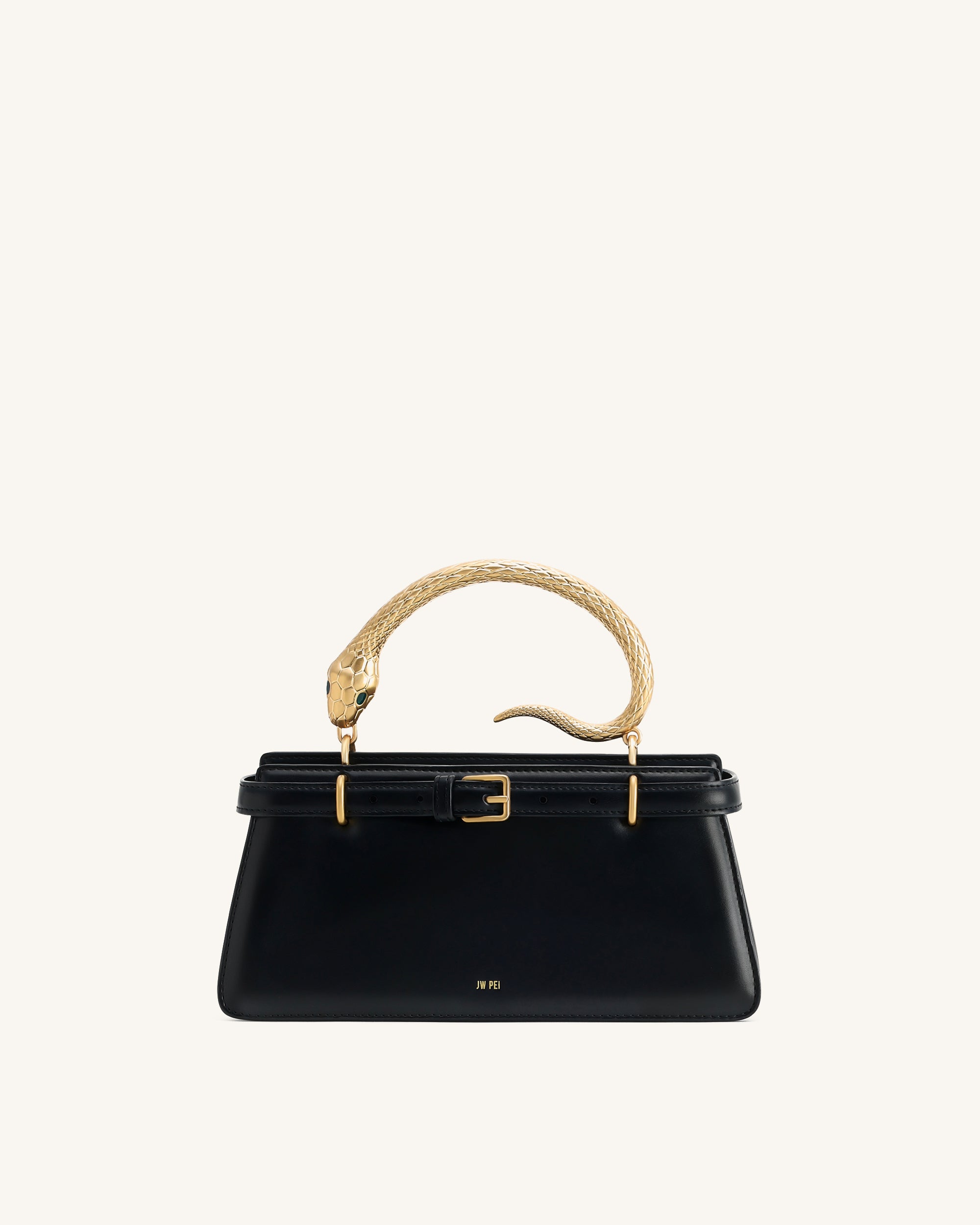 Elena Snake Handle Top Handle Bag - Black