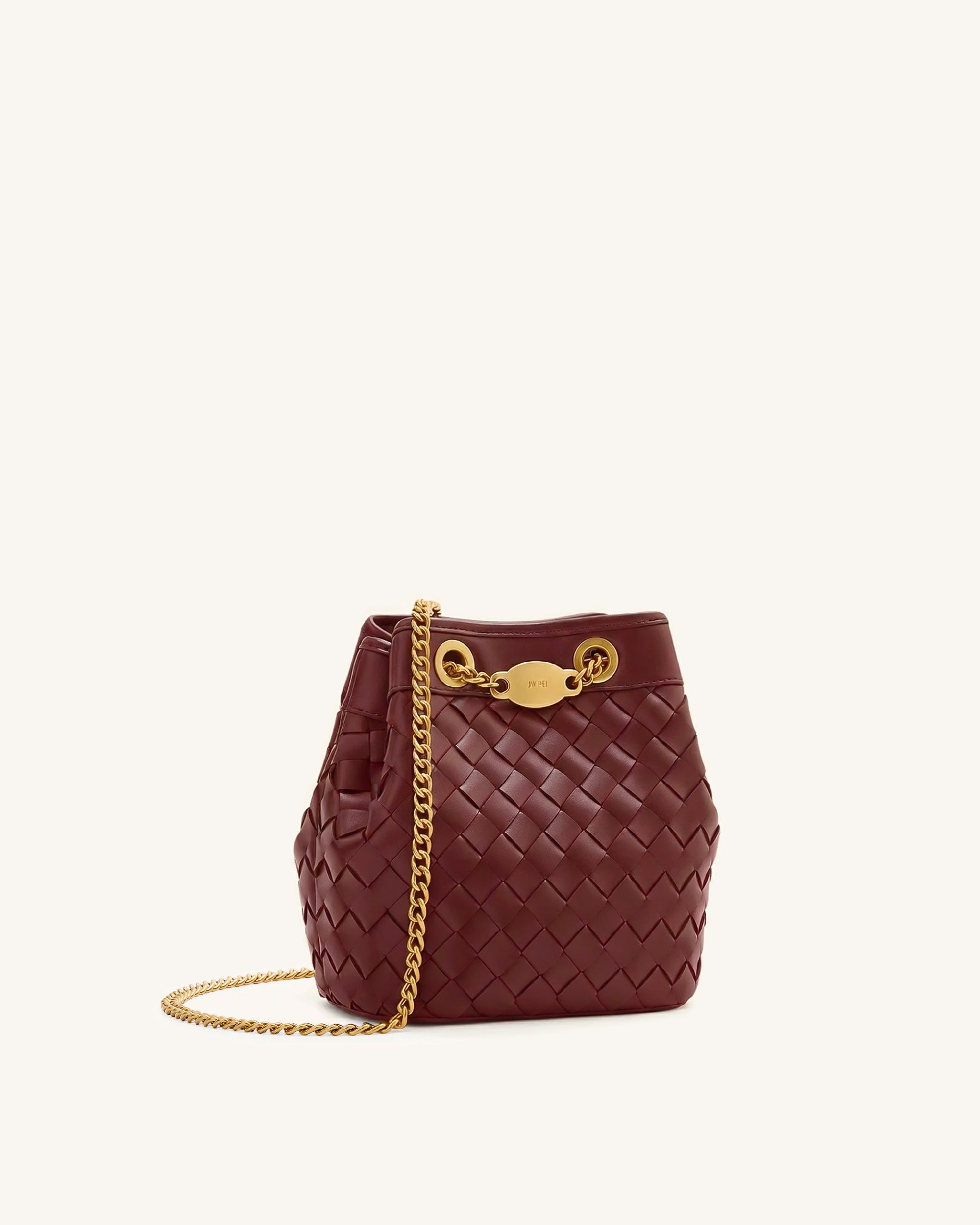 Yara Hand-Woven Bucket Bag - Burgundy | JW PEI