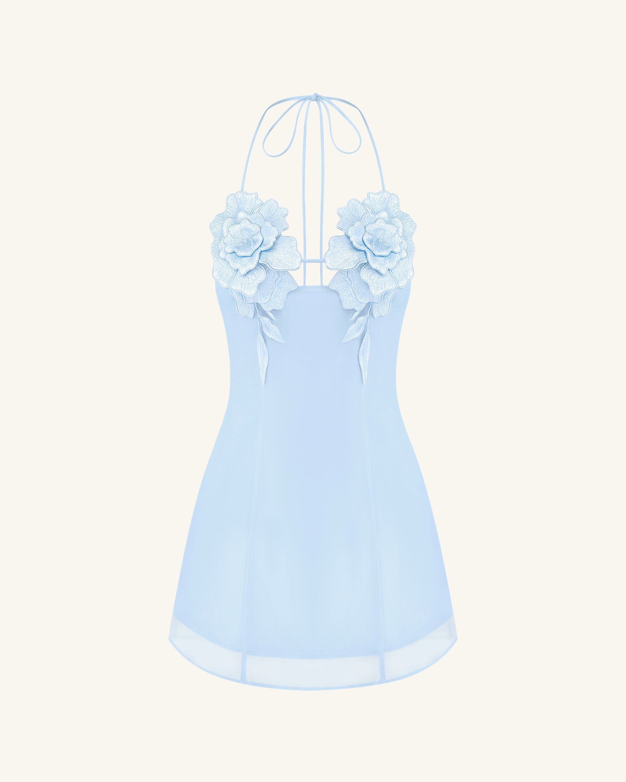 Flower Embroidered Mini Dress - Blue 6 | US Flower Embroidered Mini Dress - Blue 6 | US