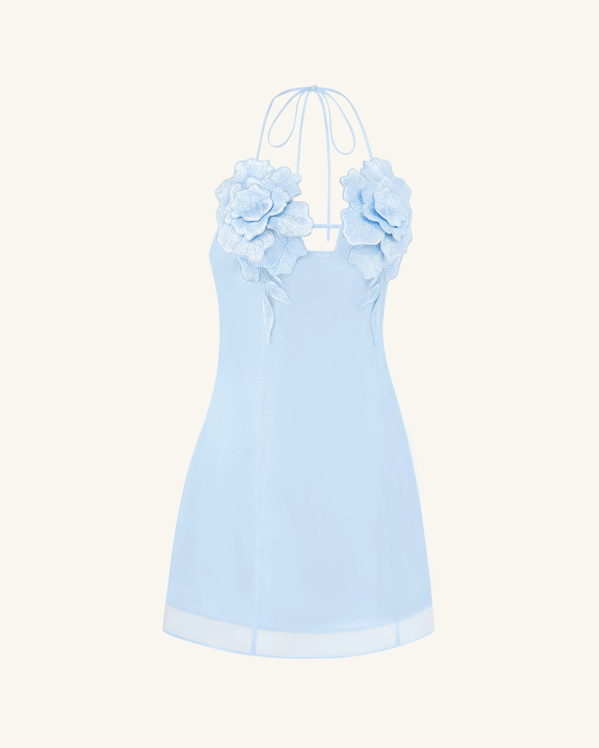 Flower Embroidered Mini Dress - Blue