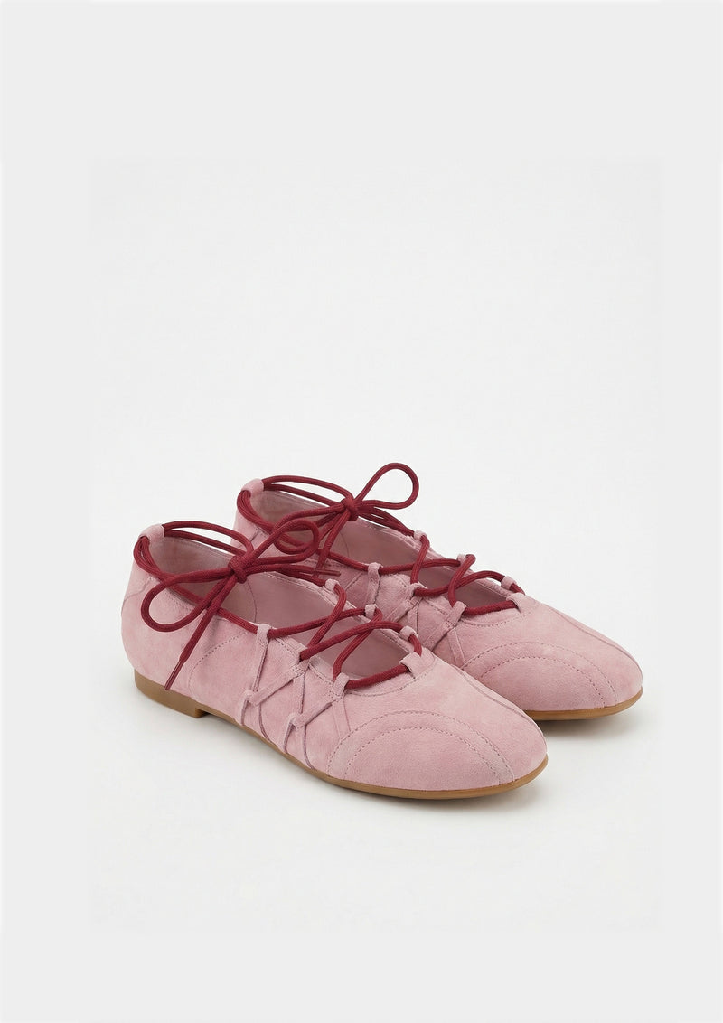 Iria Lace-Up Ballet Flats - Dusty Rose