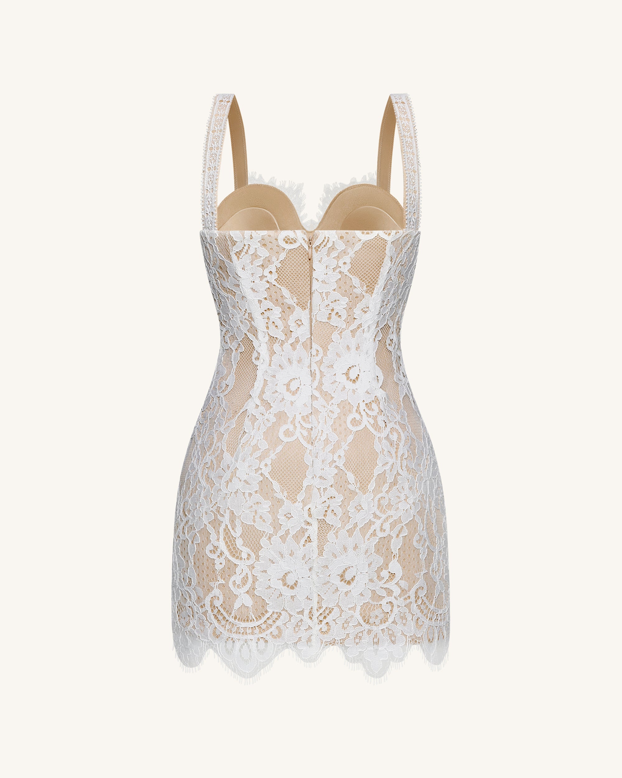 Eyelash Lace Bustier Bodycon Dress - White 6