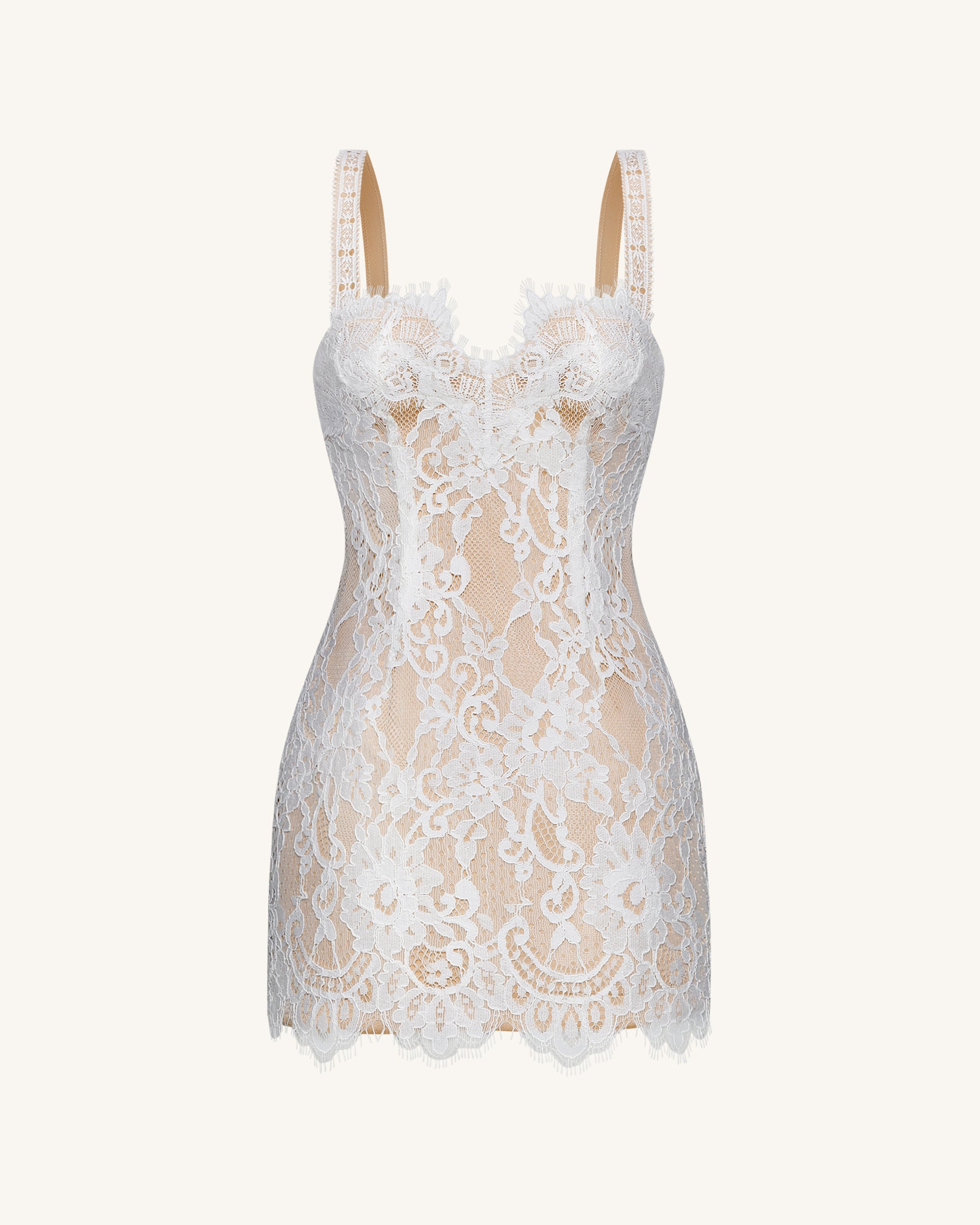 Eyelash Lace Bustier Bodycon Dress - White 6