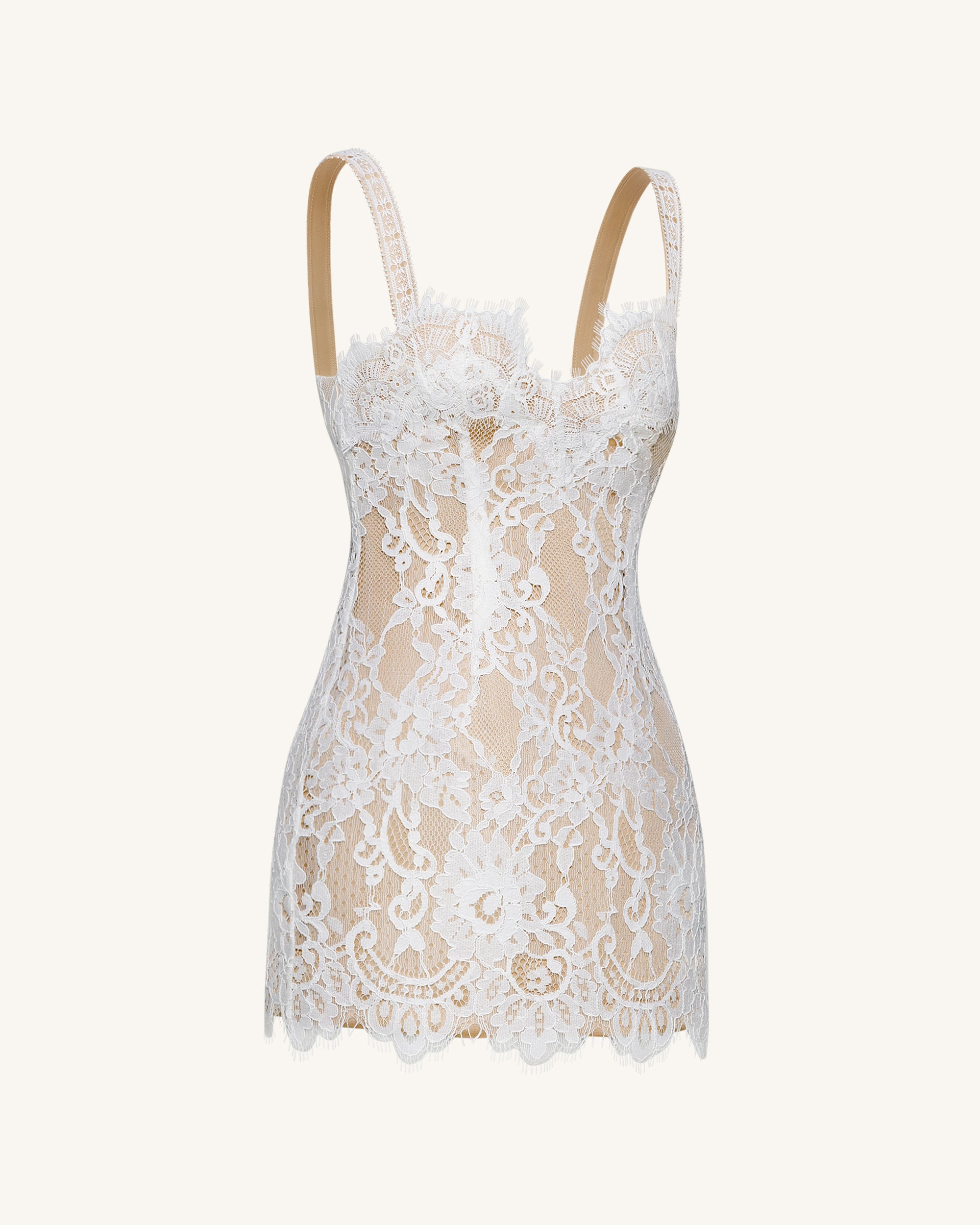 Eyelash Lace Bustier Bodycon Dress - White 6