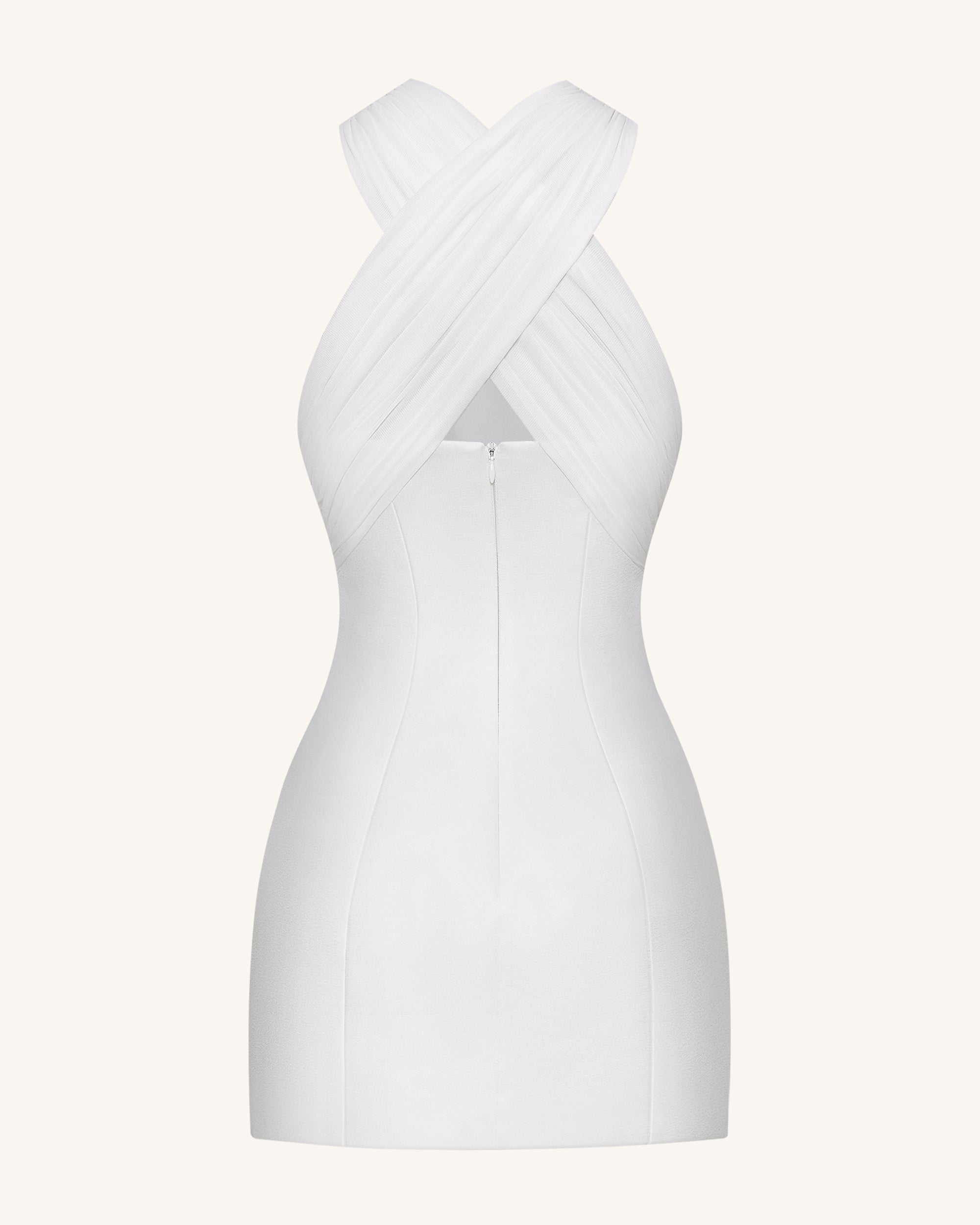 Satin Mini Dress with Tulle Cross-Halter - White | JW PEI Satin Mini Dress with Tulle Cross-Halter - White | JW PEI