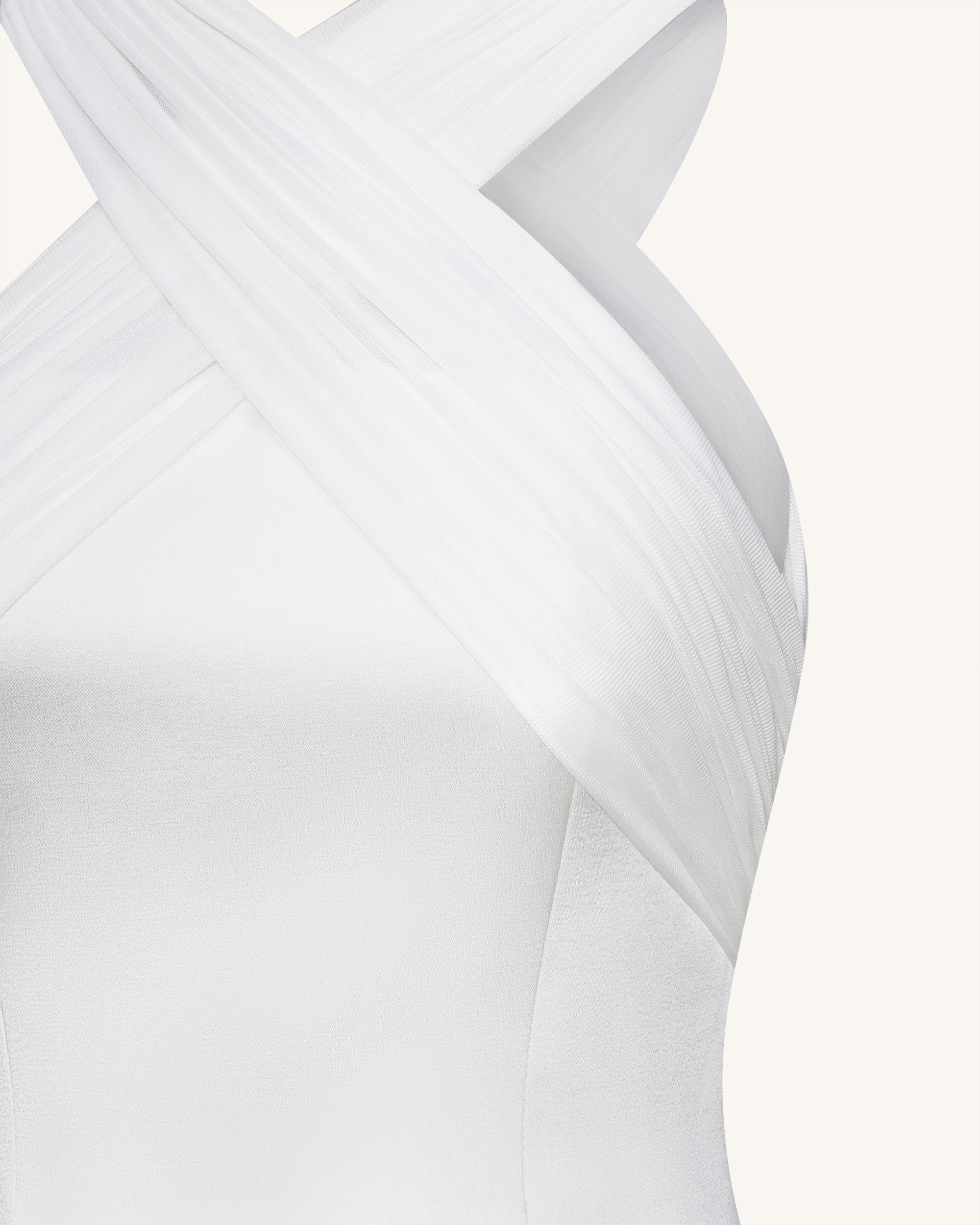 Satin Mini Dress with Tulle Cross-Halter - White 8 | US Satin Mini Dress with Tulle Cross-Halter - White 8 | US
