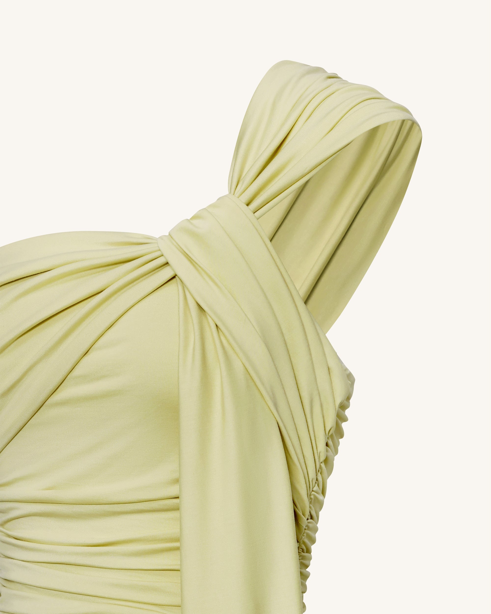 Ruched One-Shoulder Maxi Dress with Trailing Sash - Green Ruched One-Shoulder Maxi Dress with Trailing Sash - Green