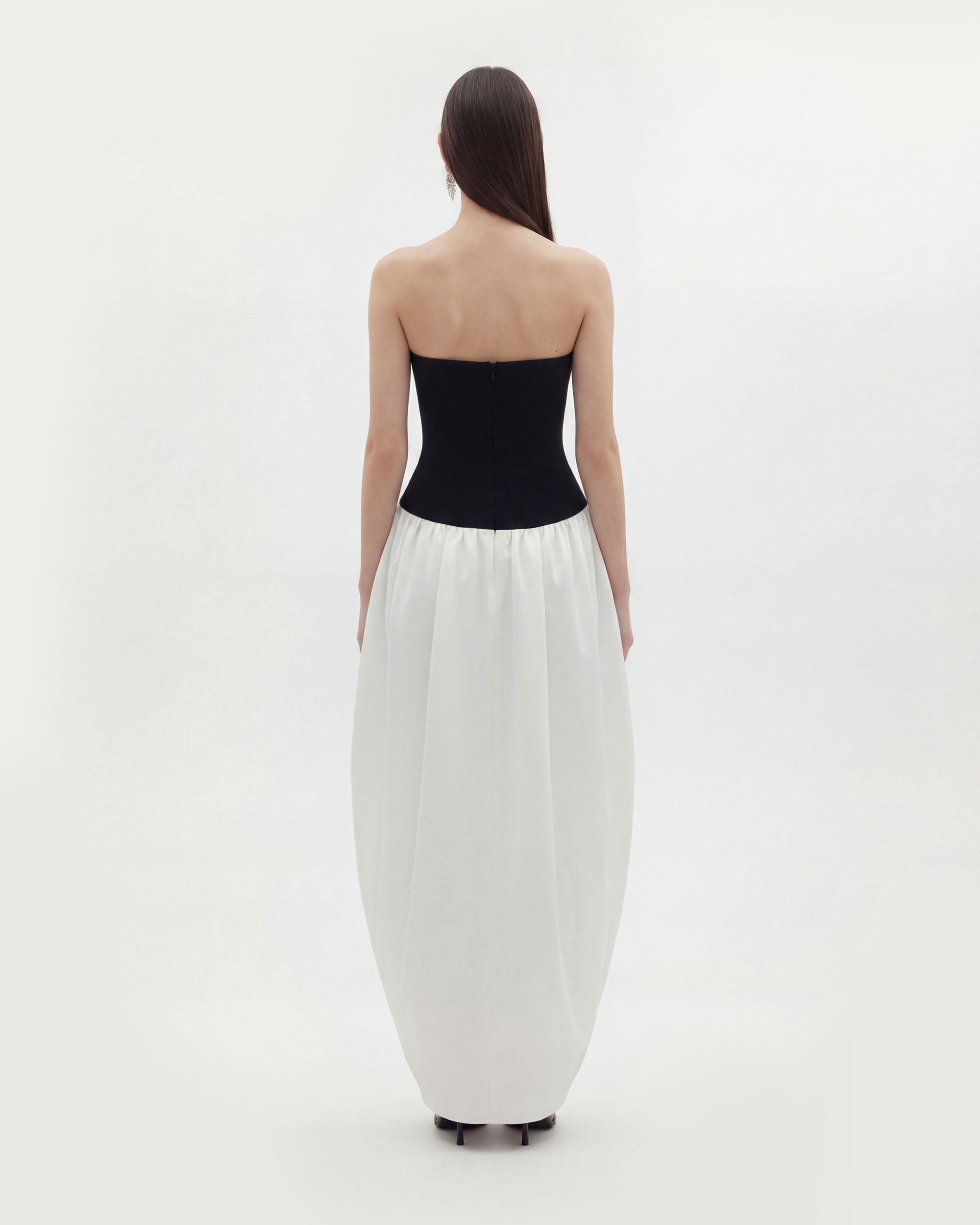 Monochrome Paneled Strapless Sculptural Maxi Dress - Black | JW PEI
