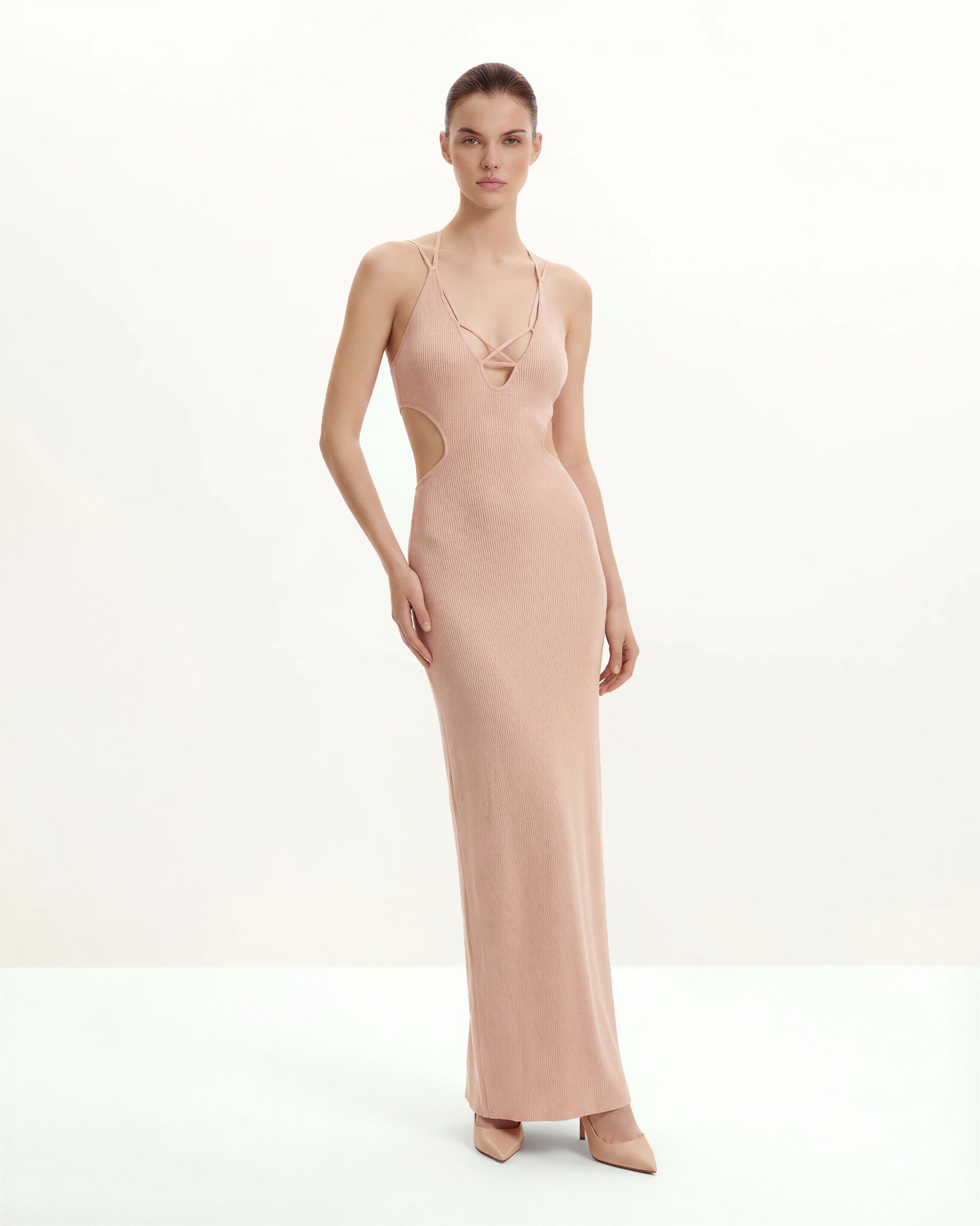Ribbed Knit Cutout Maxi Dress - Pink 2 | US Ribbed Knit Cutout Maxi Dress - Pink 2 | US