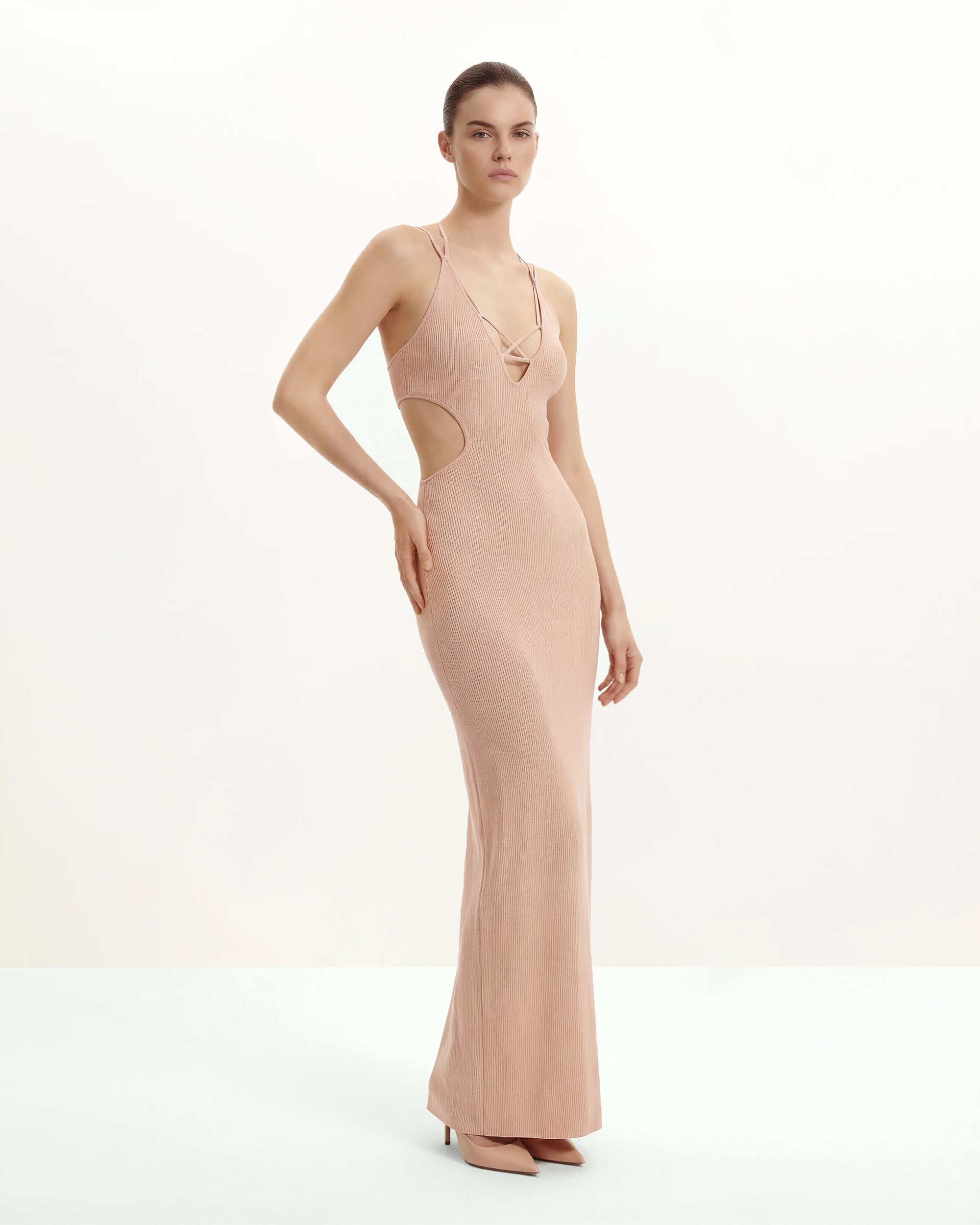 Ribbed Knit Cutout Maxi Dress - Pink 2 | US Ribbed Knit Cutout Maxi Dress - Pink 2 | US