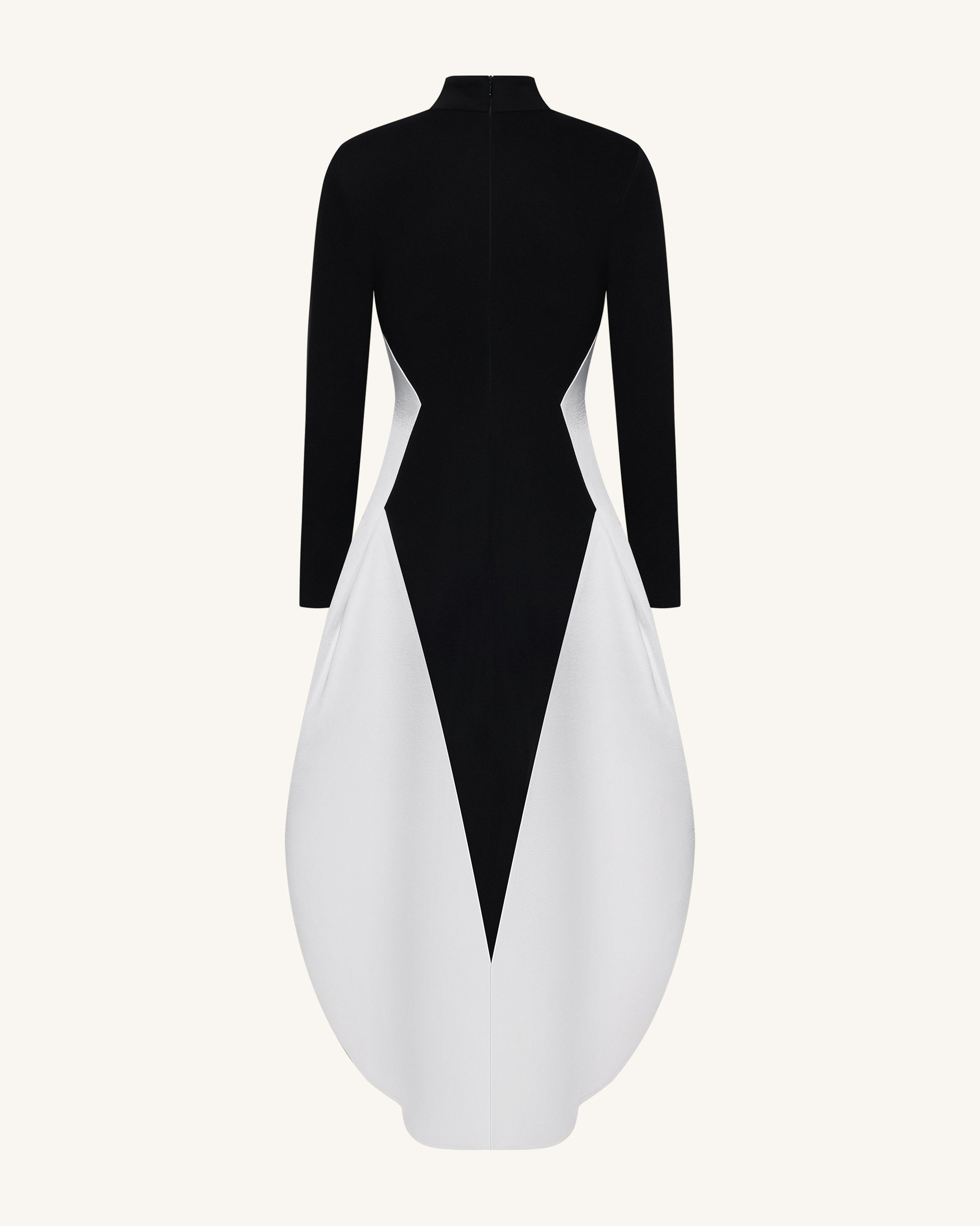 Monochrome Paneled Long-Sleeve Maxi Dress - Black | JW PEI