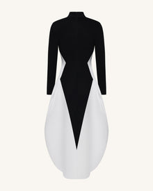 Monochrome Paneled Long-Sleeve Maxi Dress - Black 6 | US