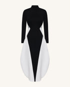 Monochrome Paneled Long-Sleeve Maxi Dress - Black