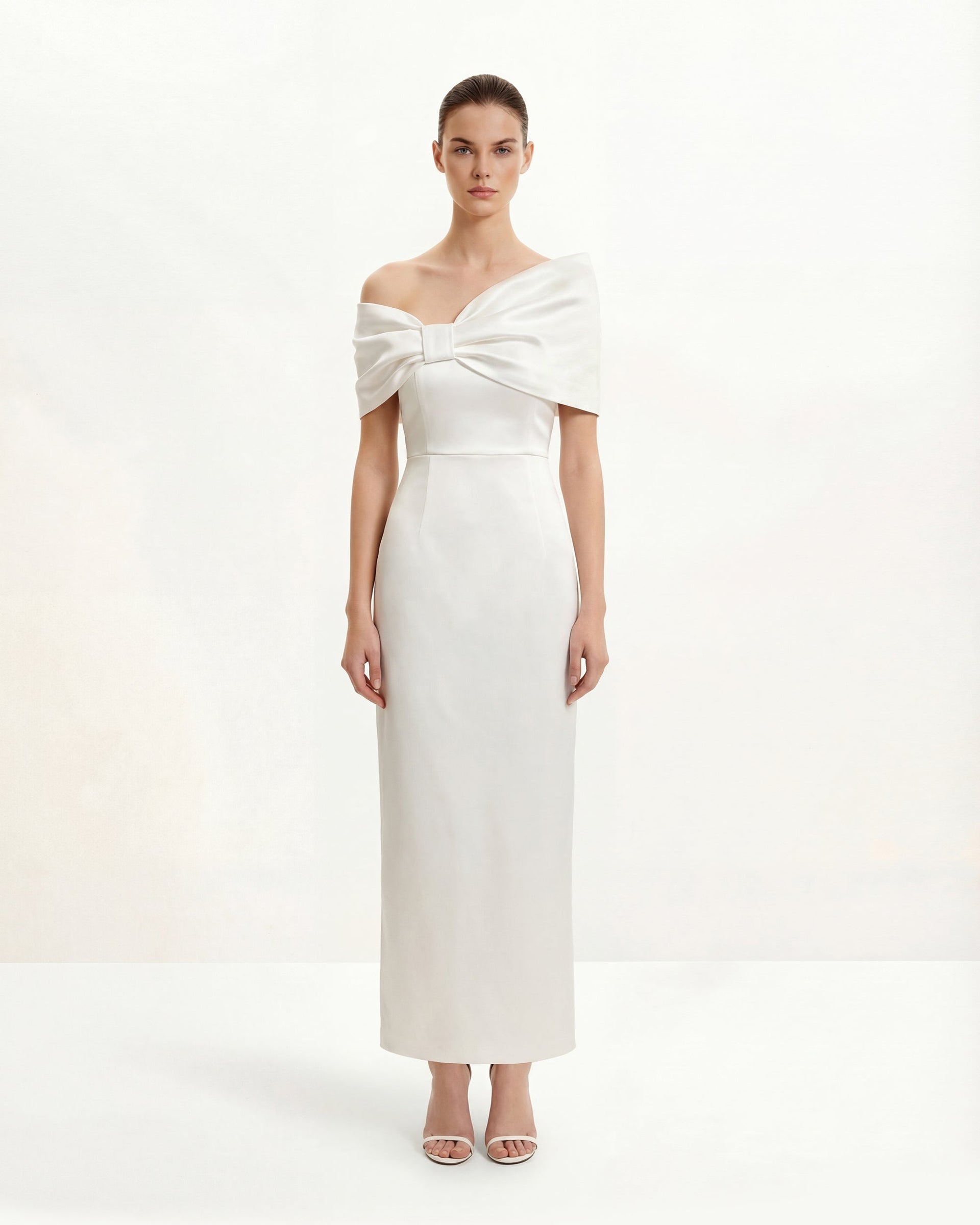 Satin Asymmetric Bow Maxi Dress - White | JW PEI Satin Asymmetric Bow Maxi Dress - White | JW PEI