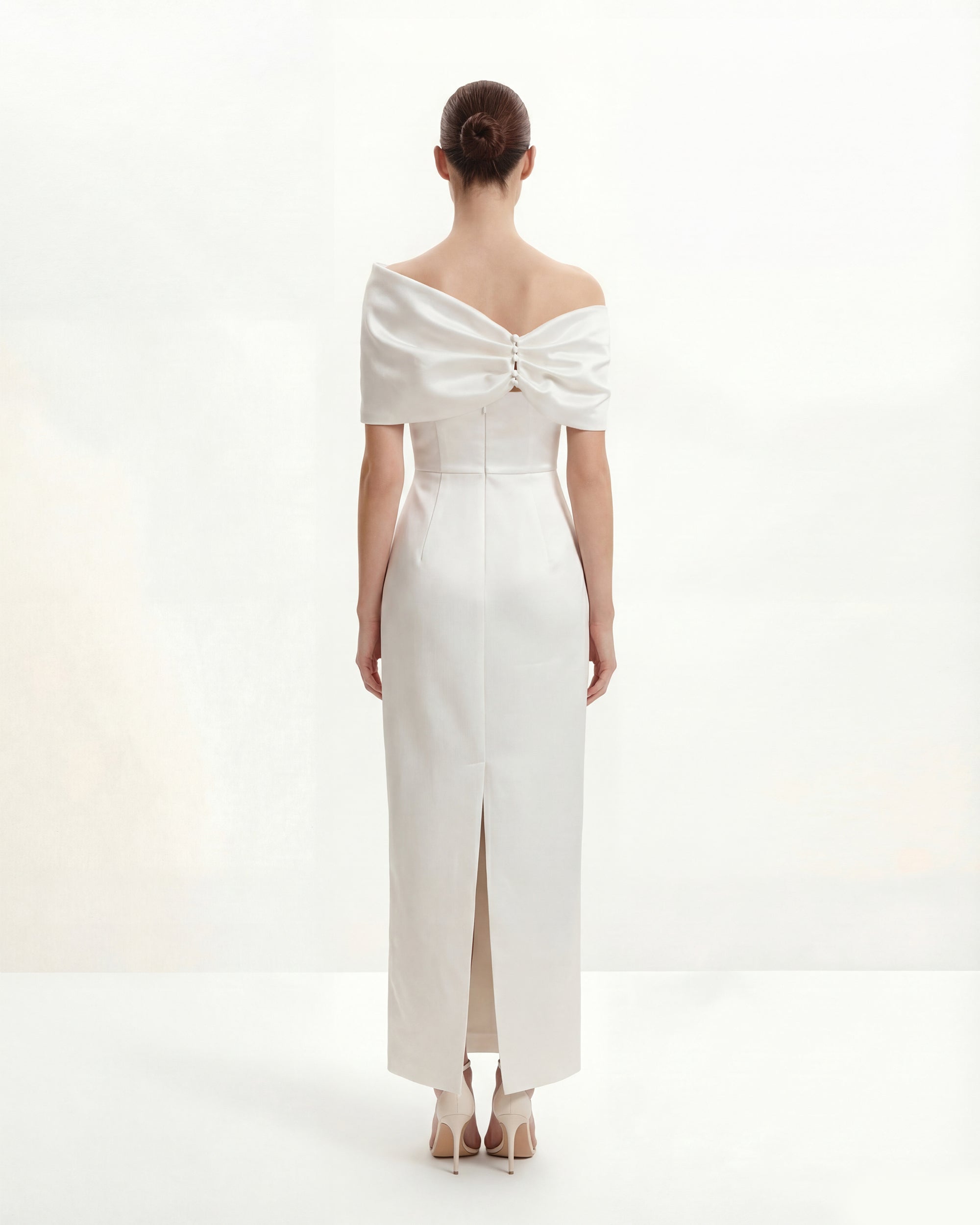 Satin Asymmetric Bow Maxi Dress - White 10 Satin Asymmetric Bow Maxi Dress - White 10