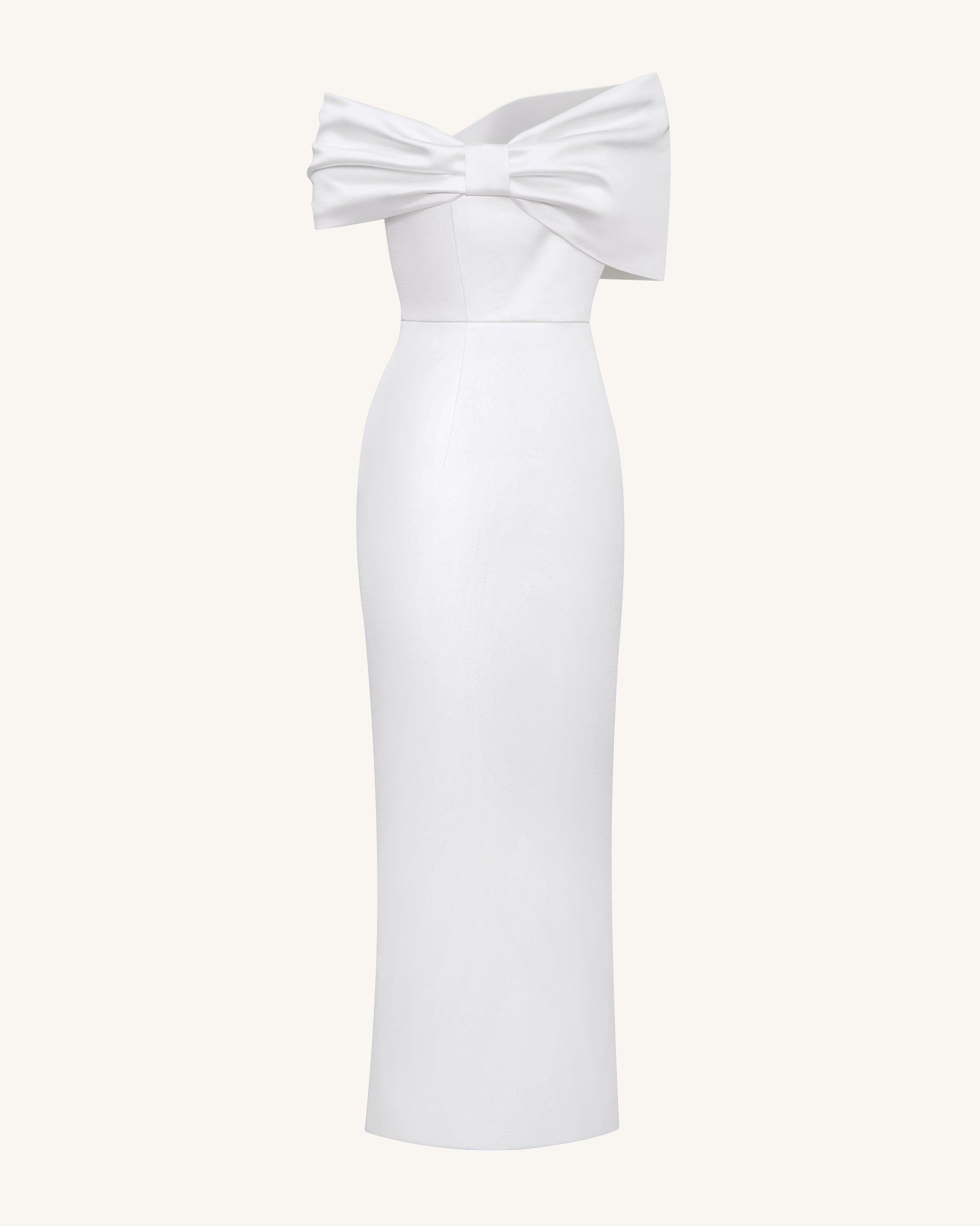 Satin Asymmetric Bow Maxi Dress - White Satin Asymmetric Bow Maxi Dress - White