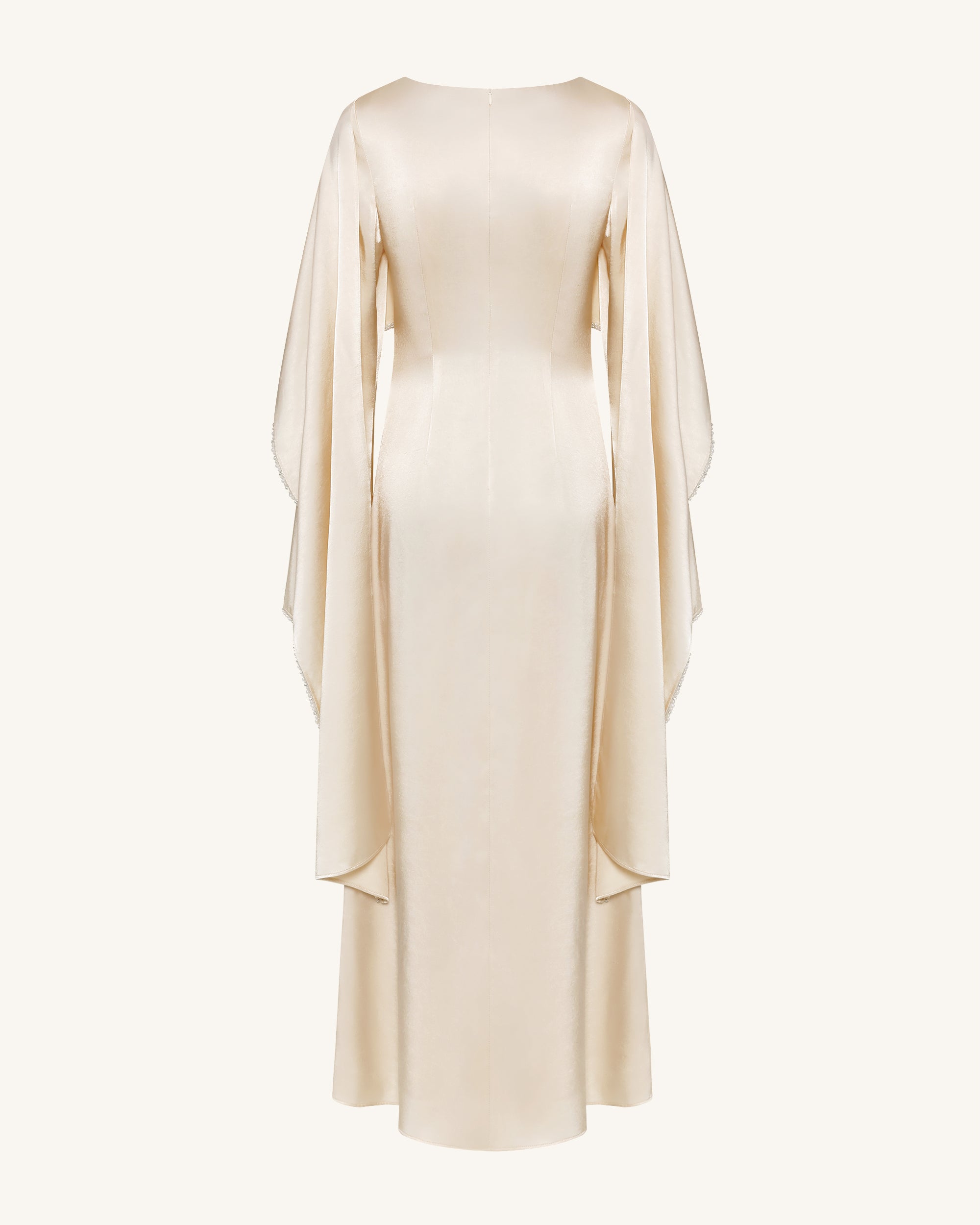 198Pearl-Trimmed Cape Sleeve Boat Neck Maxi Gown-Cream 10 198Pearl-Trimmed Cape Sleeve Boat Neck Maxi Gown-Cream 10